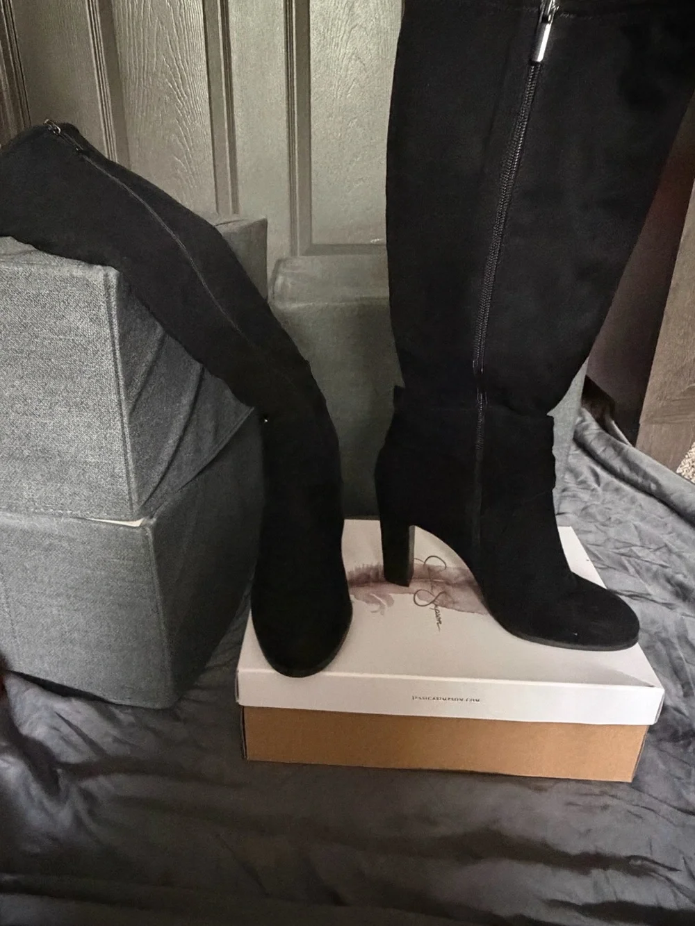 Black Over-the-Knee Block Heel Boots